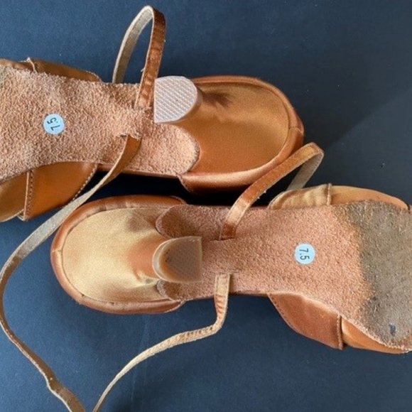 Supadance SATIN DANCE SHOES Suede Bottom, Dark Tan Satin, 2.5 in. heel, Size 7.5 - Picture 8 of 8